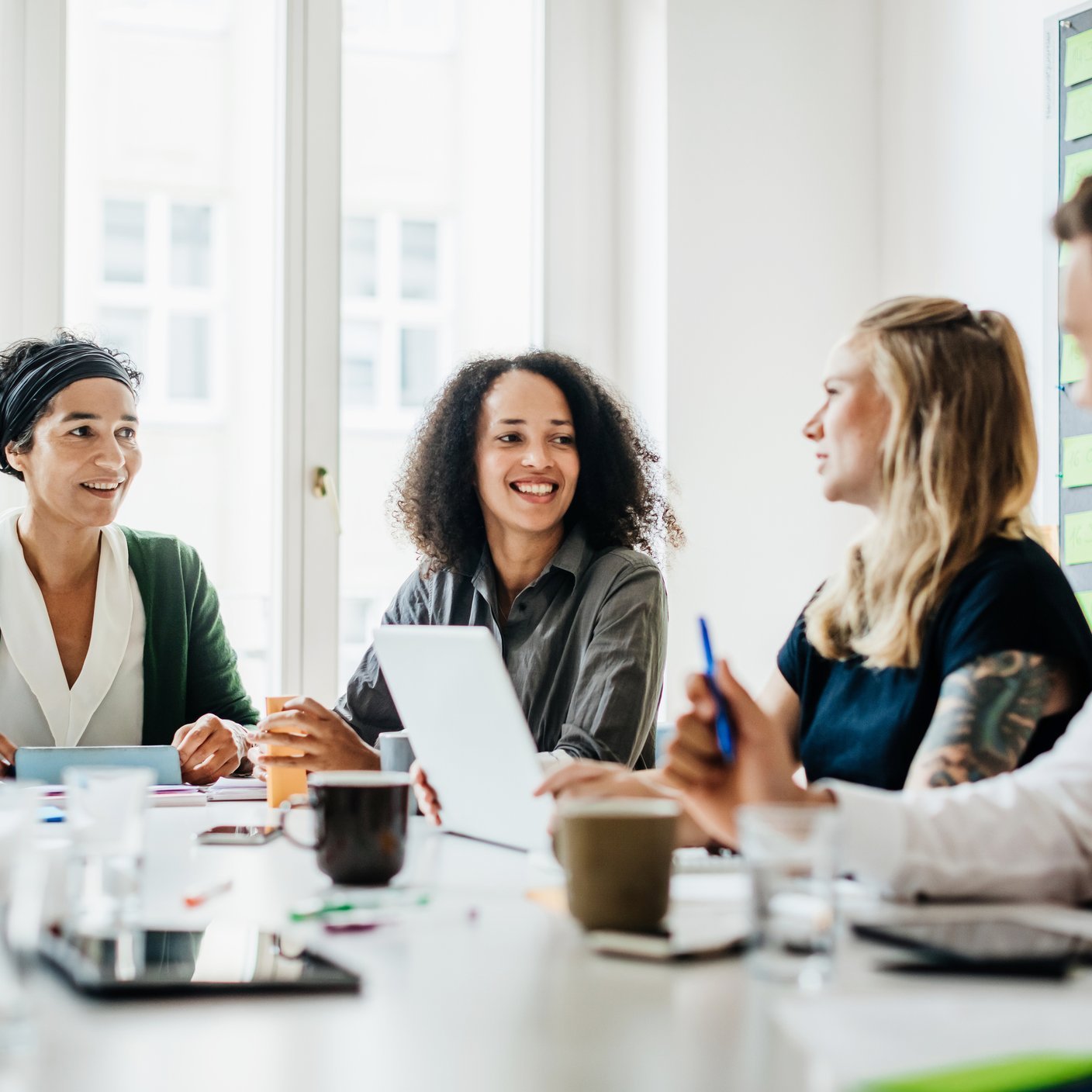Group sat around table 