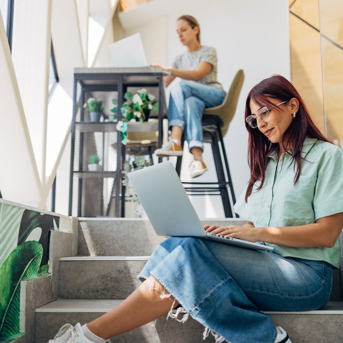 Group of business workers smiling and sitting  in the office.